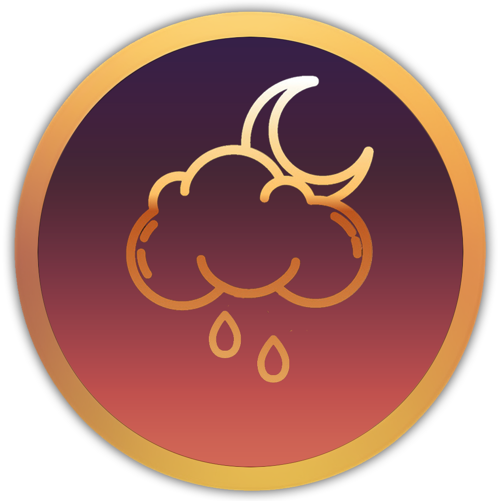 Icon of moonlit raindrops falling softly, evoking peaceful, restorative nighttime rainfall