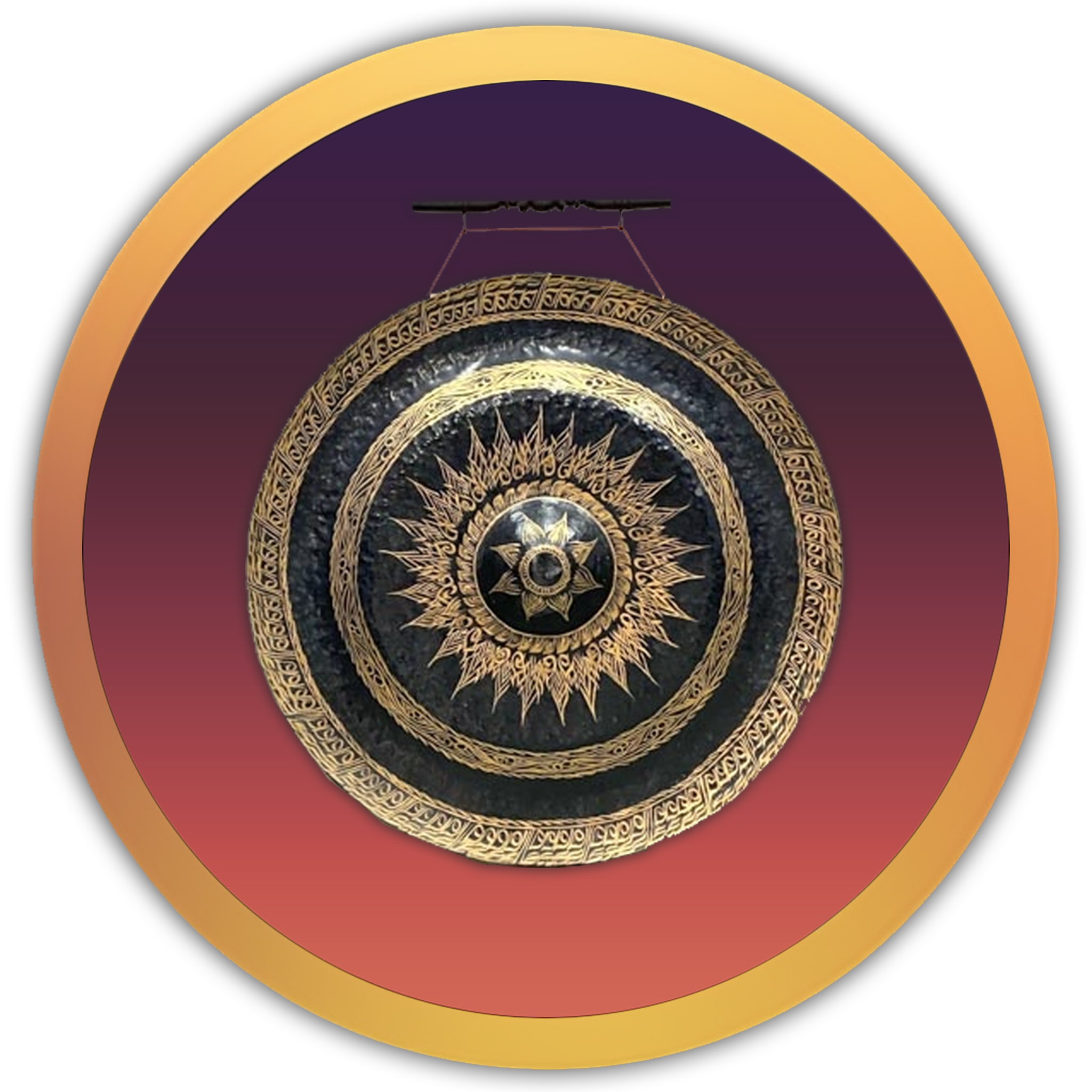 Icon of a large gong, representing deep, resonant sound waves for meditative sound healing