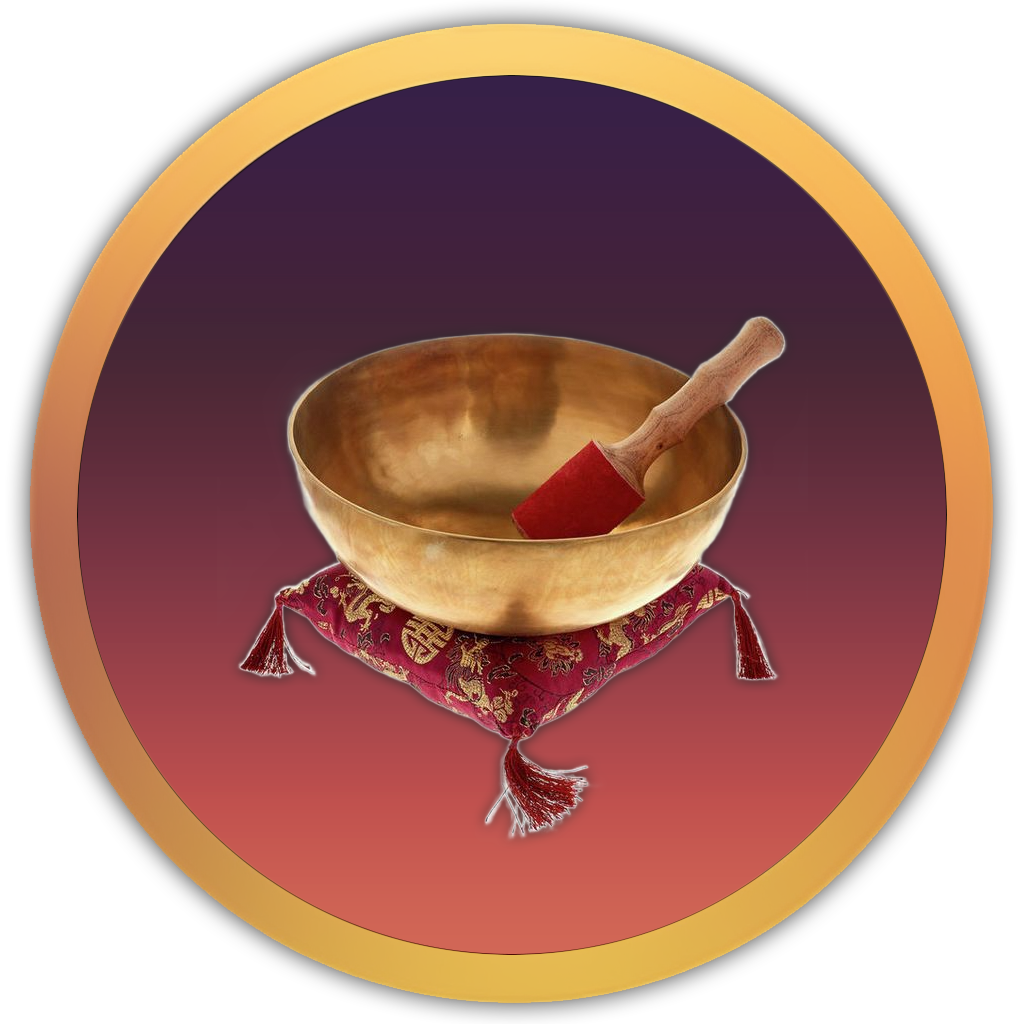 Icon of a Tibetan singing bowl, symbolising harmonic resonance for calming mind and body