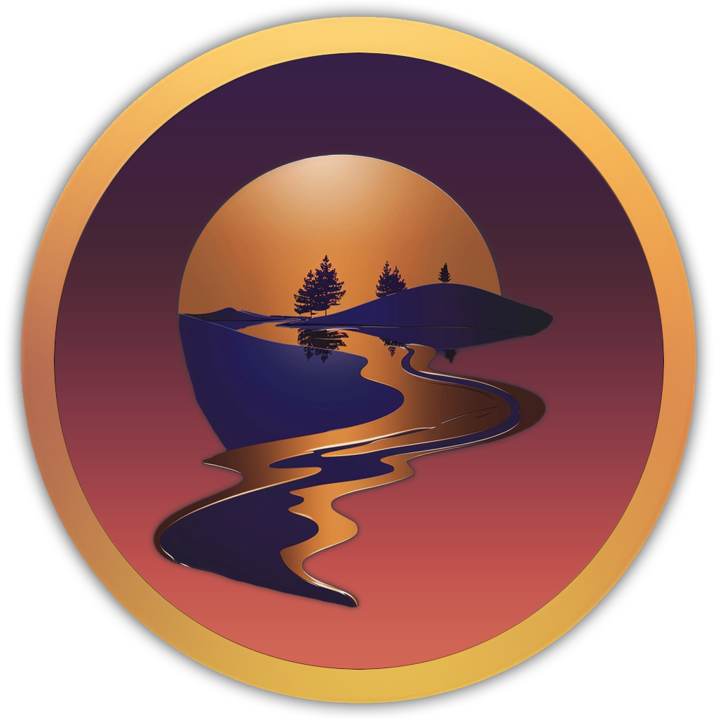 Icon of a peaceful small stream at sunset, capturing the gentle sound of nature’s flow