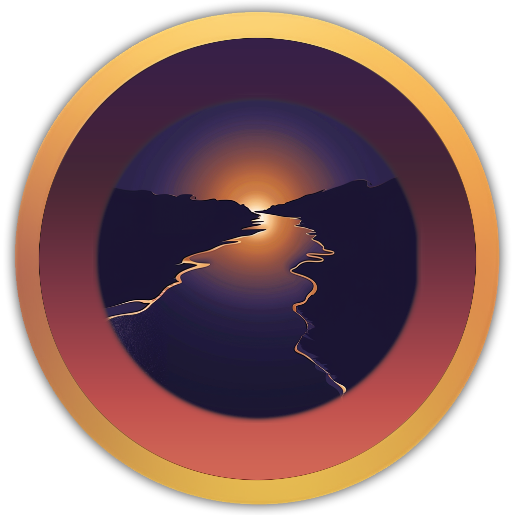 Icon of a wide, glowing stream, symbolising strong but soothing water movement through open land