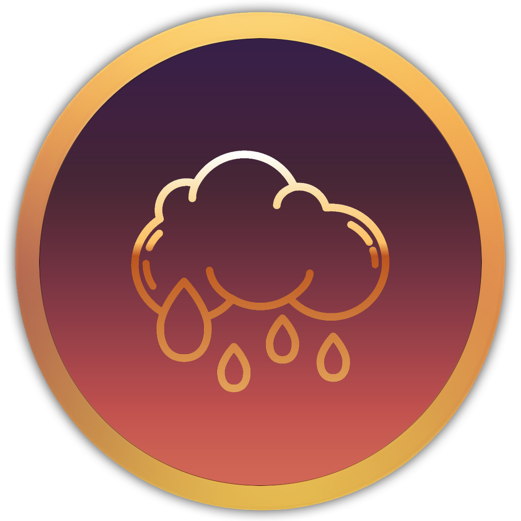 Icon of a raincloud with three droplets, illustrating steady moderate rain