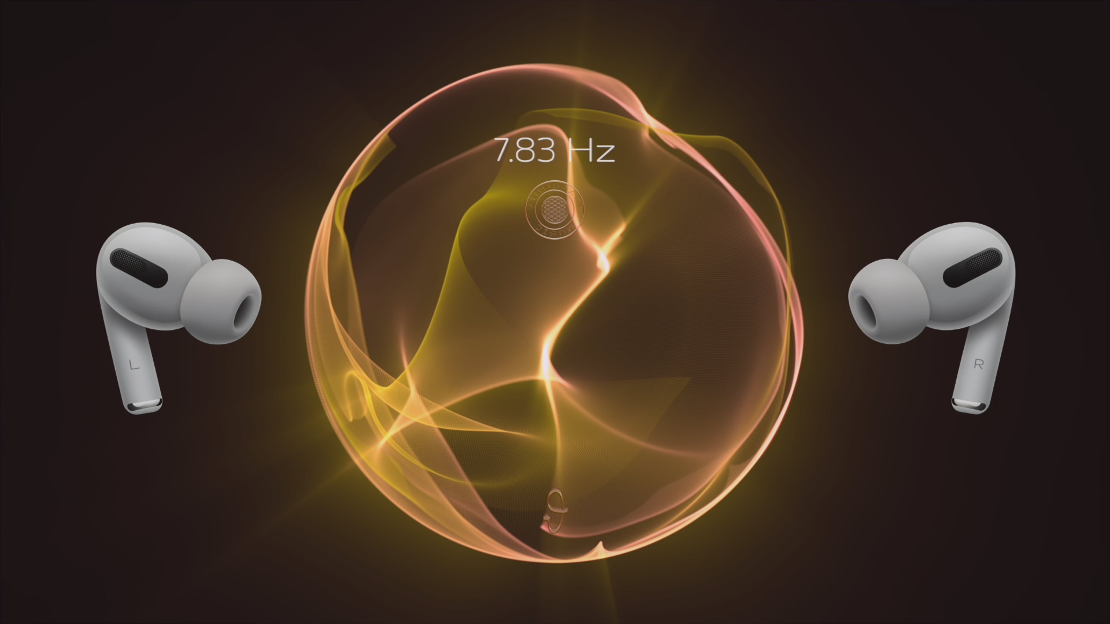 Load video: 7.83 Hz Schumann Resonance soundscape visualised as a warm, golden waveform, accompanied by wireless earbuds. Represents grounding, natural earth frequency, and a calming, restorative rhythm that aligns with the planet’s natural pulse