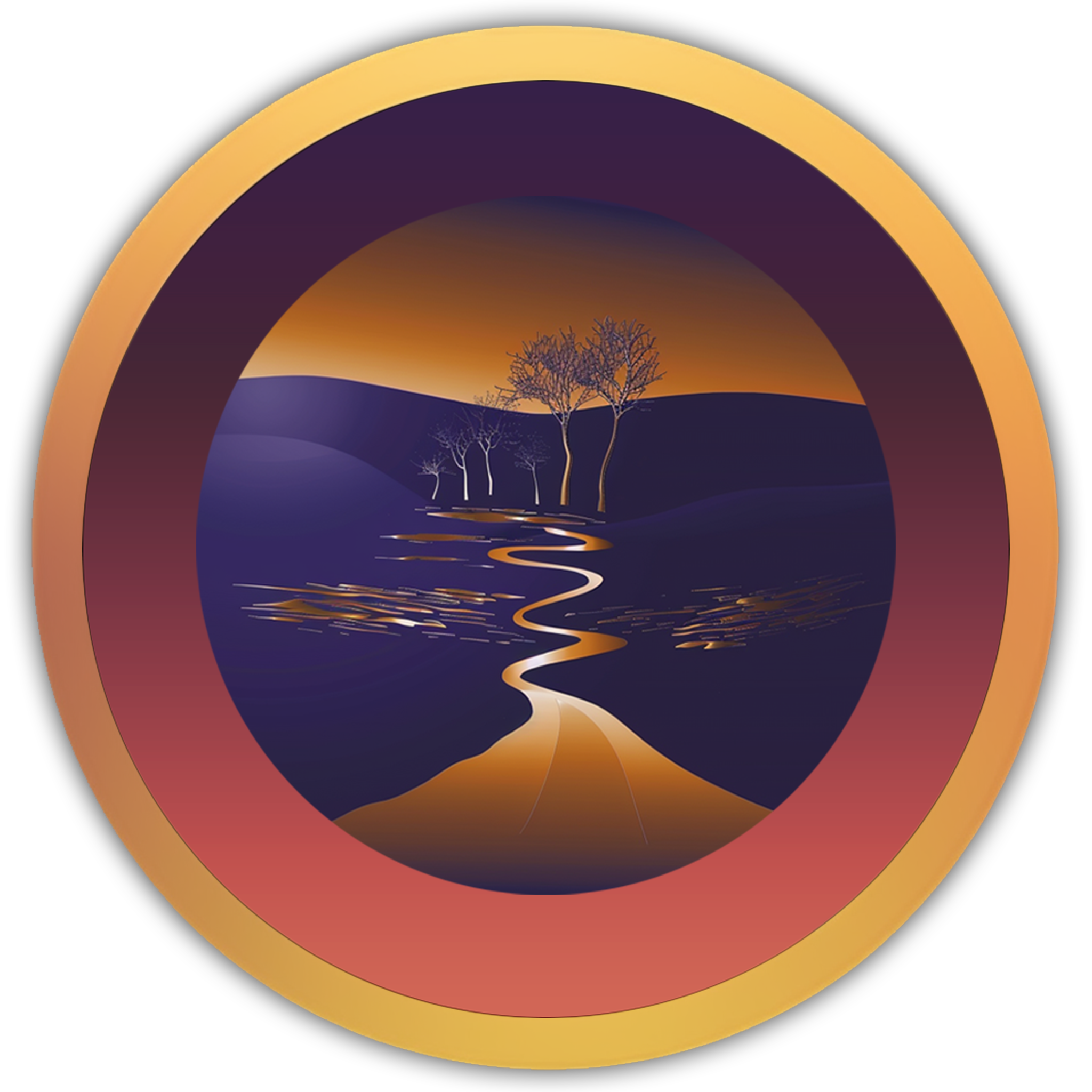 Icon of a gently winding brook at dusk, symbolising the delicate sound of a soft mountain stream