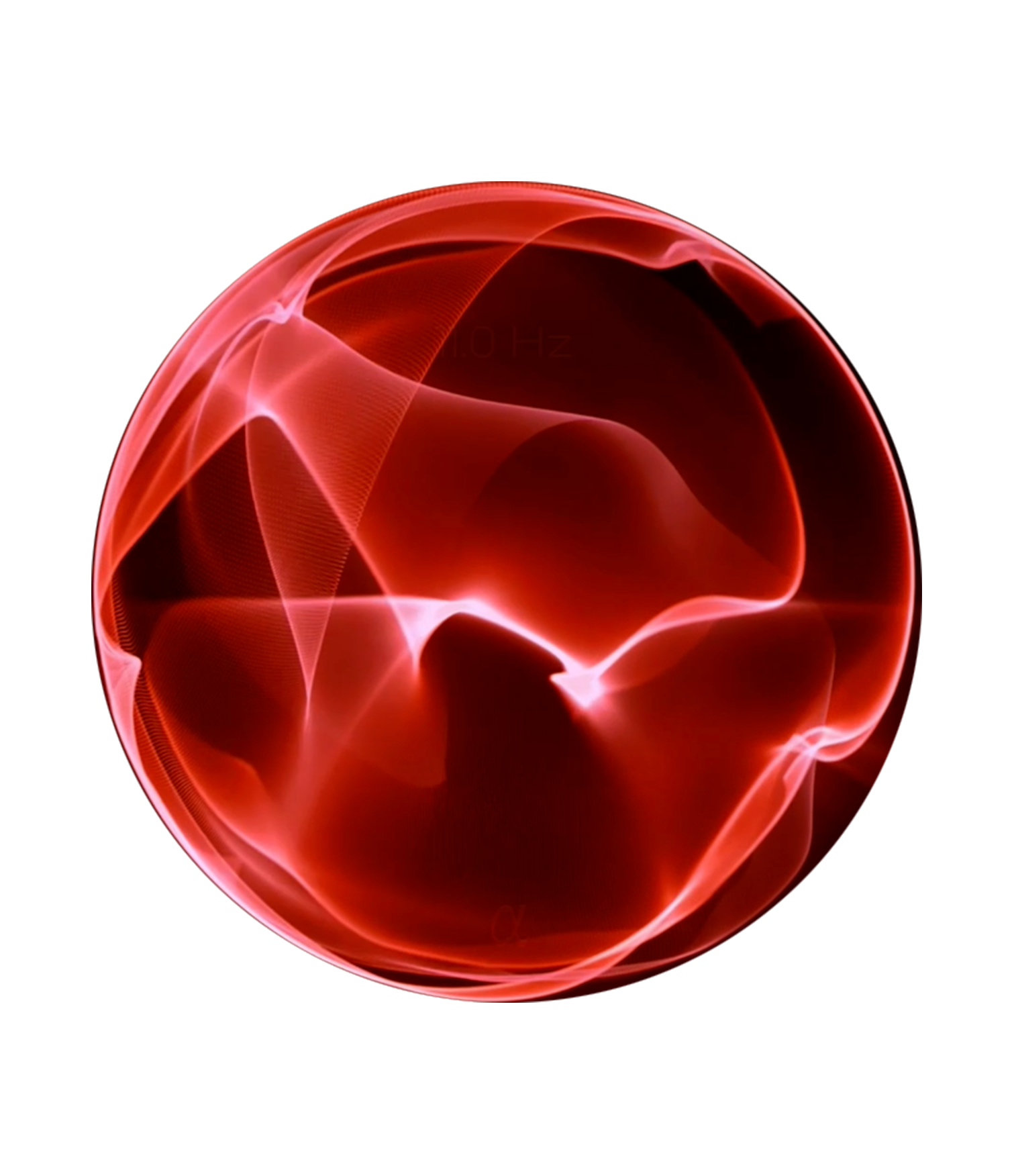 Luminous red spherical waveform representing 12 Hz Delta Binaural Beats, symbolising lower stress, anxiety reduction, and relaxed alertness