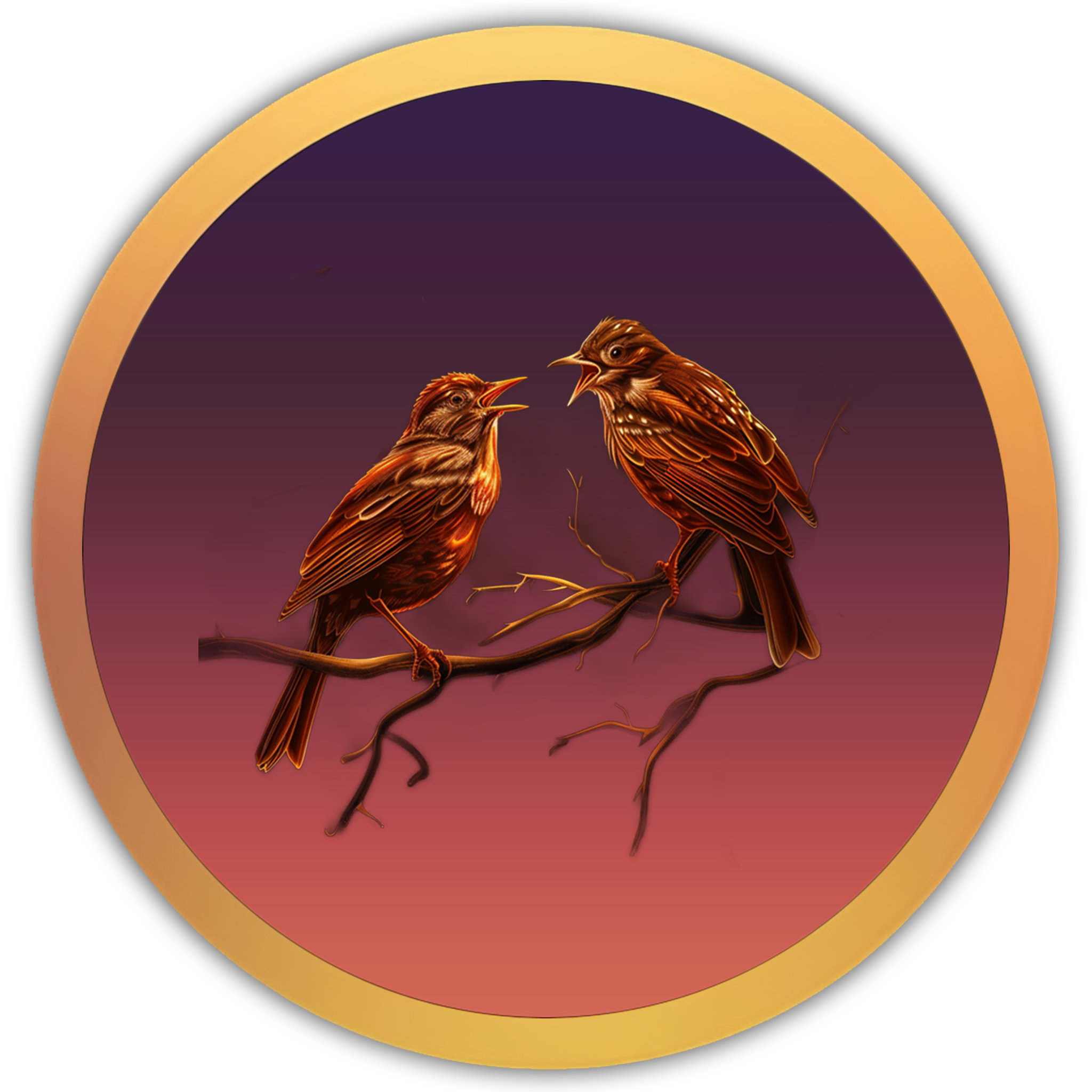 Icon of two birds perched in forest twilight, capturing ambient woodland melodies