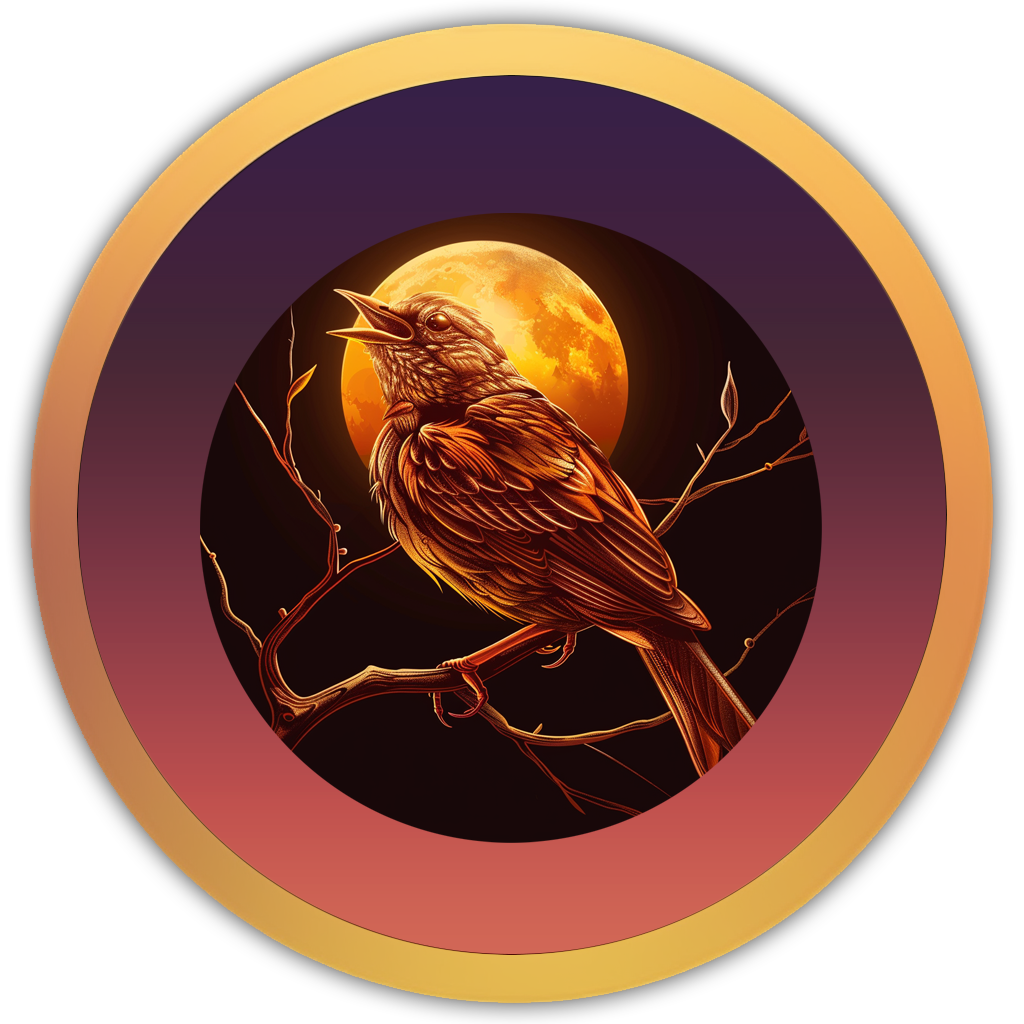 Icon of a lone bird at dusk, offering soft, reflective evening calls for wind-down moments