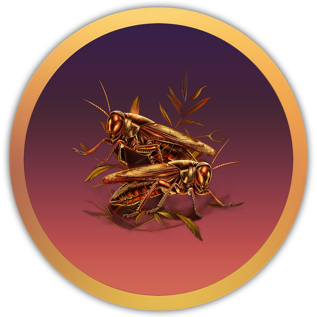 Icon of glowing insects and tall grass, representing a chorus of night-dwelling creatures