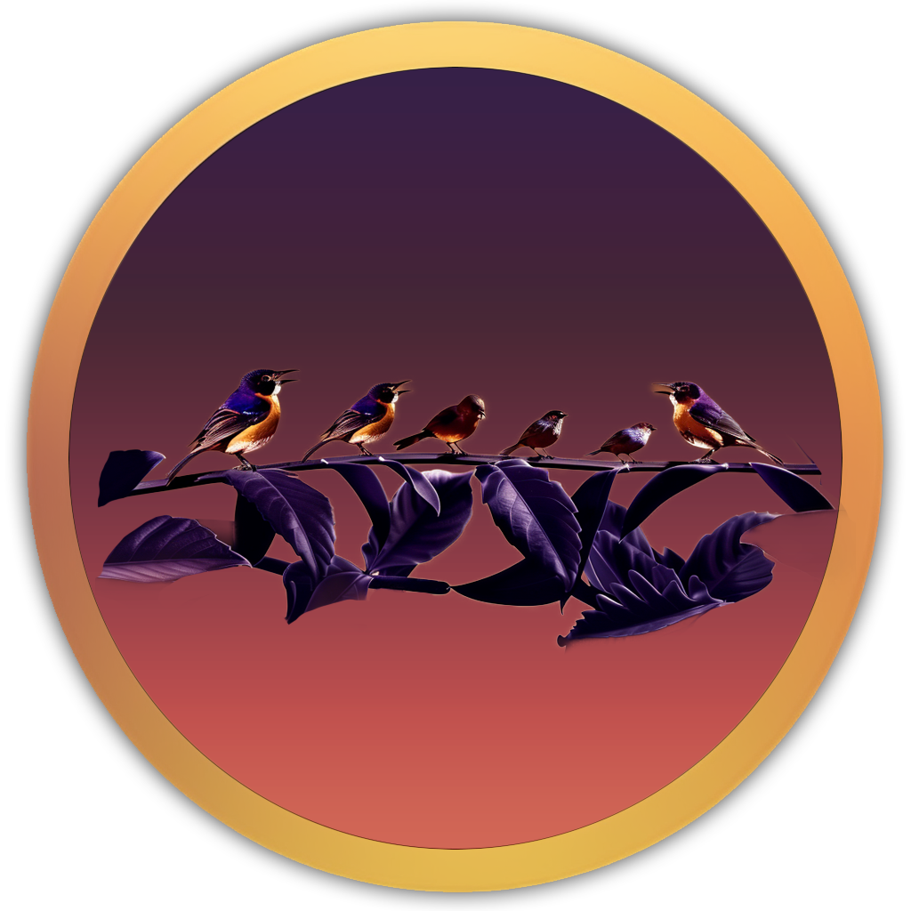 Icon of birds gathered at sunrise, symbolising the layered harmony of early morning birdlife