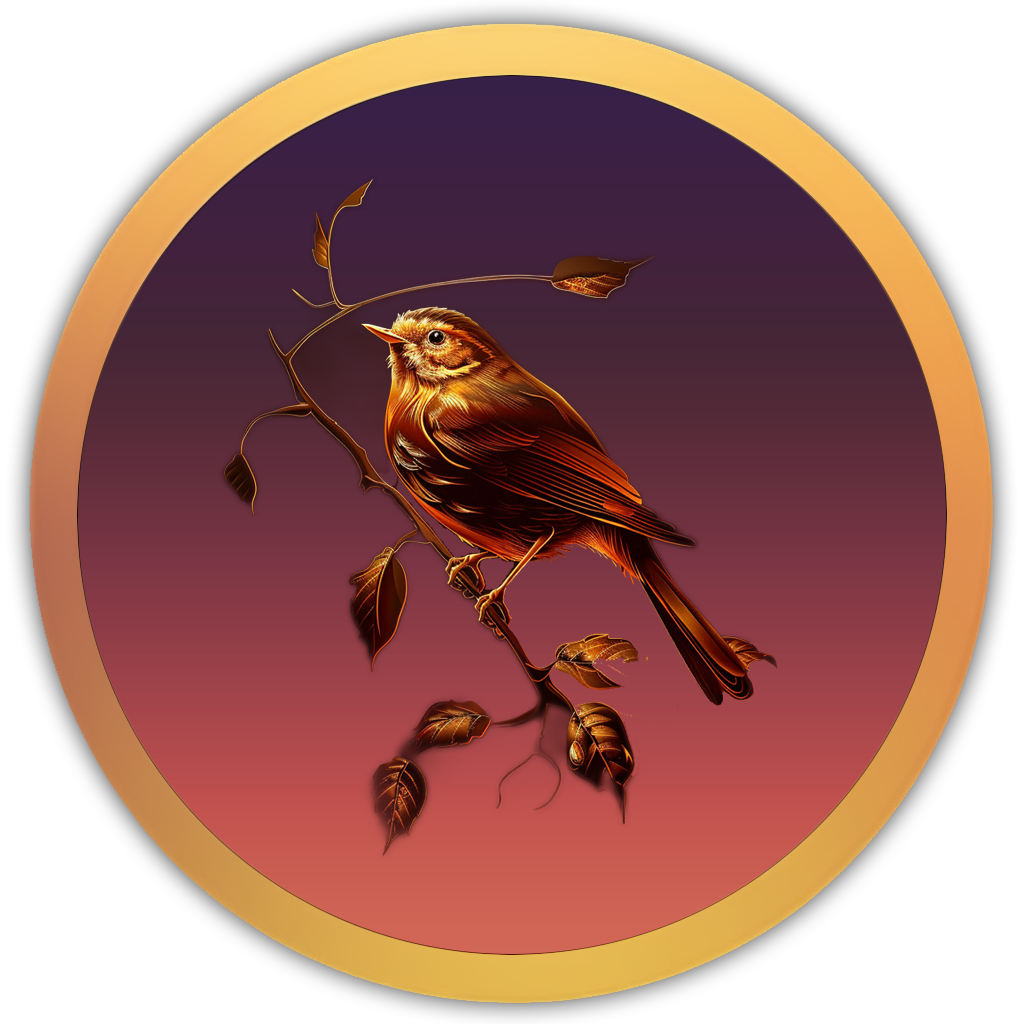 Icon of a robin on a branch, symbolising cheerful and familiar birdsong with emotional warmth