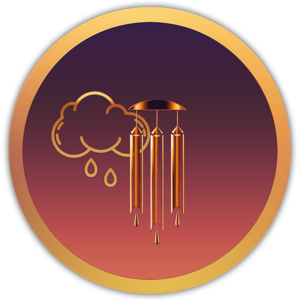 Icon of rain falling with chimes, representing a fusion of rainfall and delicate wind chimes