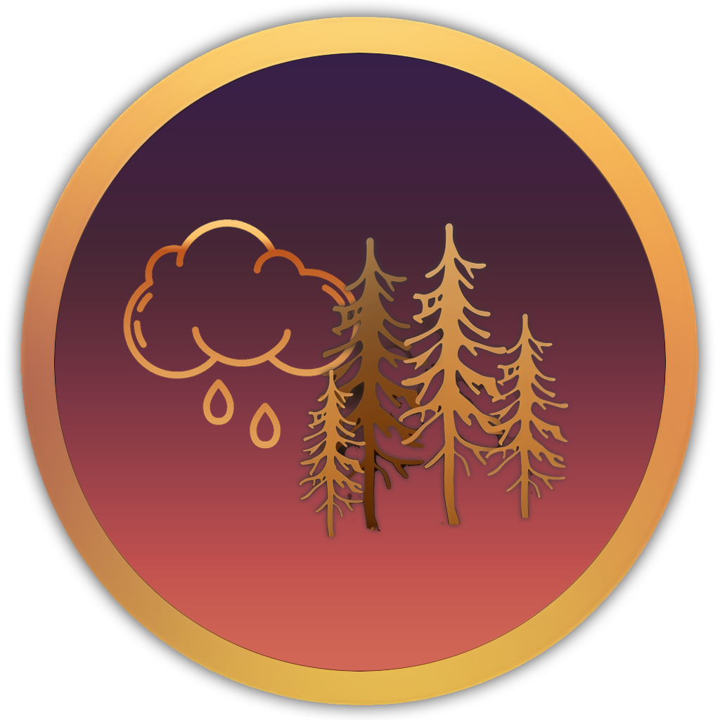 Icon of rain over forest trees, capturing the sound of rain in a lush rainforest environment