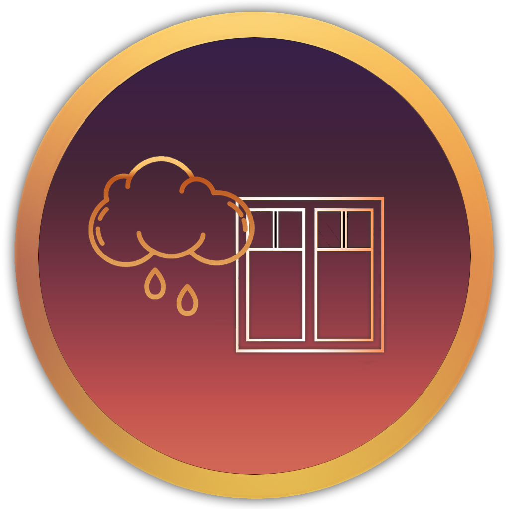 Icon of a rain-speckled window, evoking the gentle sound of rain tapping on glass