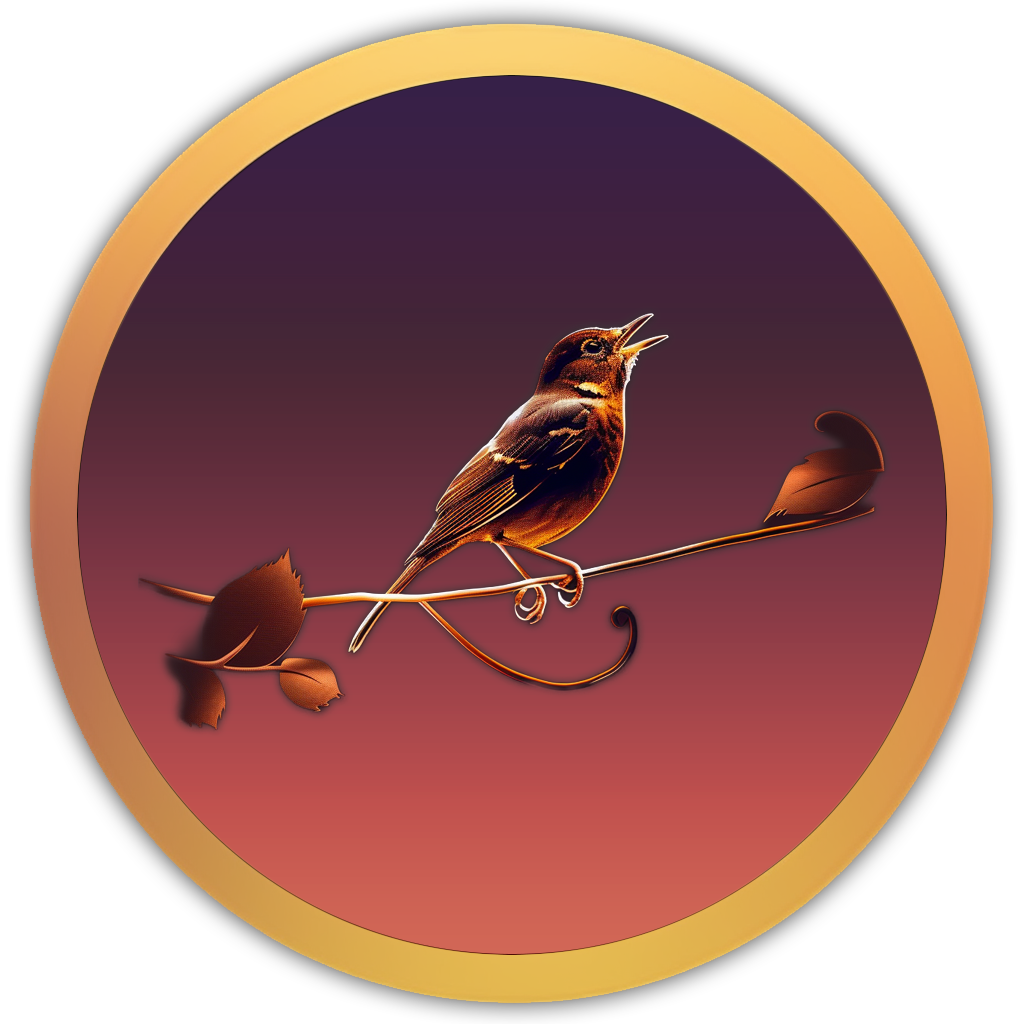 Icon of a perched blackbird in song, representing clear, melodious early morning calls