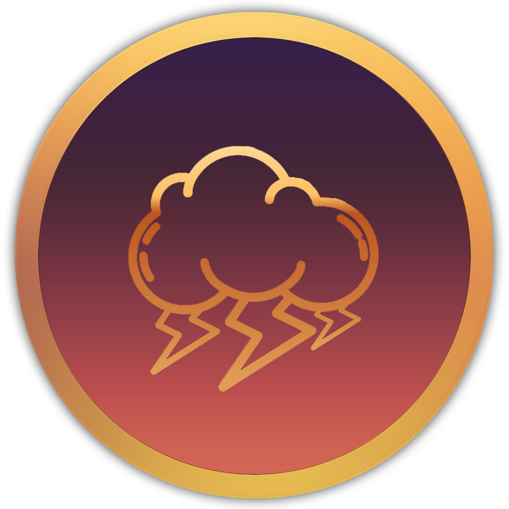 Icon of a storm cloud with two lightning bolts, indicating a thunderstorm