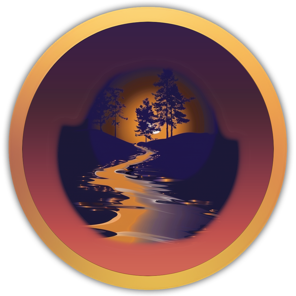 Icon of a moderate stream weaving through terrain, evoking a steady, calming water flow
