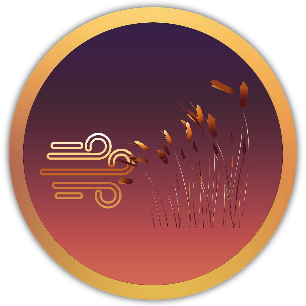 Icon of wind sweeping through tall grasses, symbolising movement across open grassland
