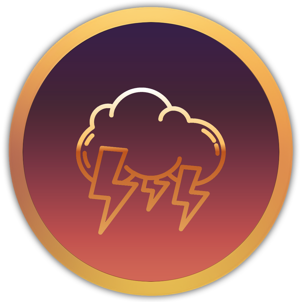 Icon of a storm cloud with intense lightning bolts, depicting major thunder
