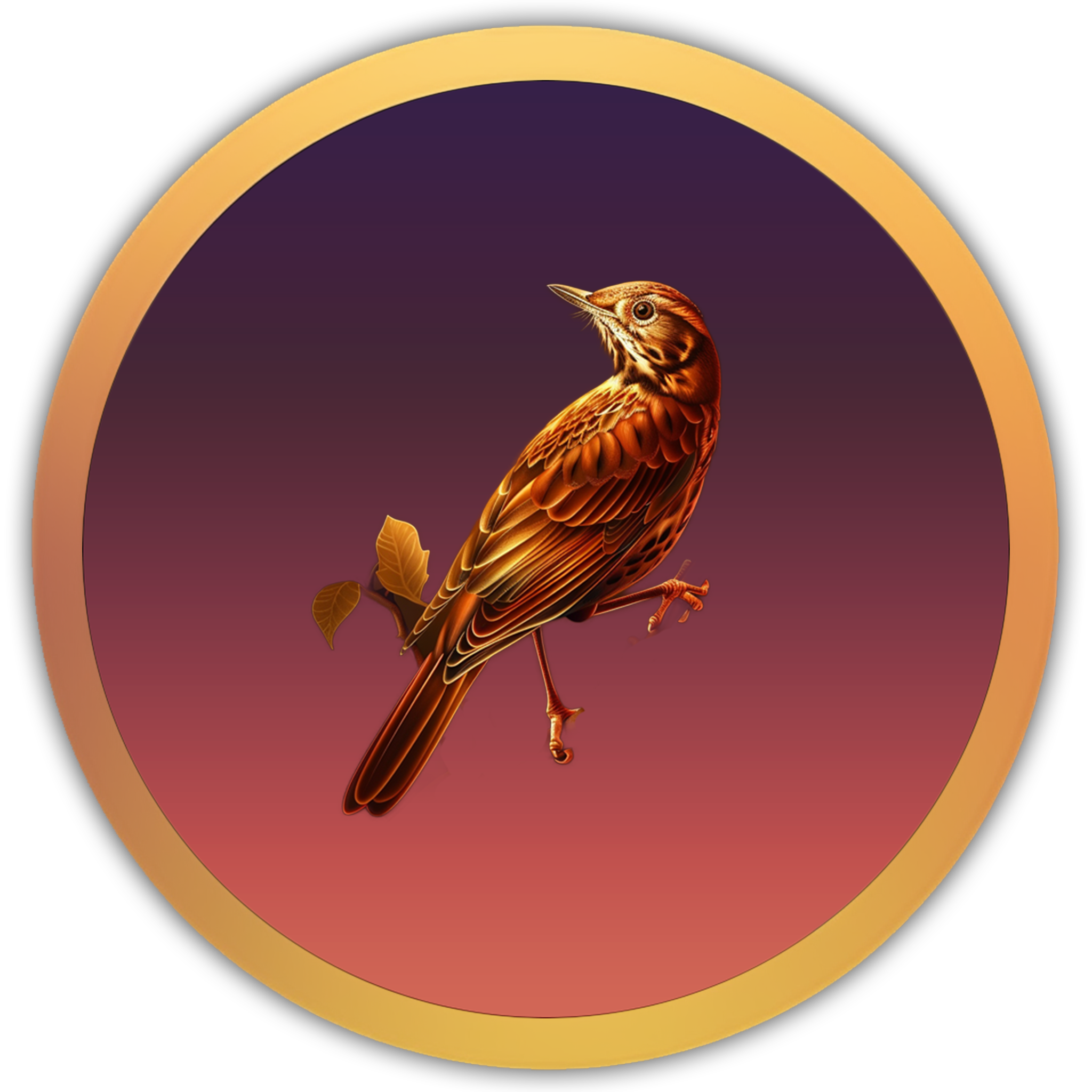 Icon of a song thrush in full voice, known for its rich, repeating musical phrases