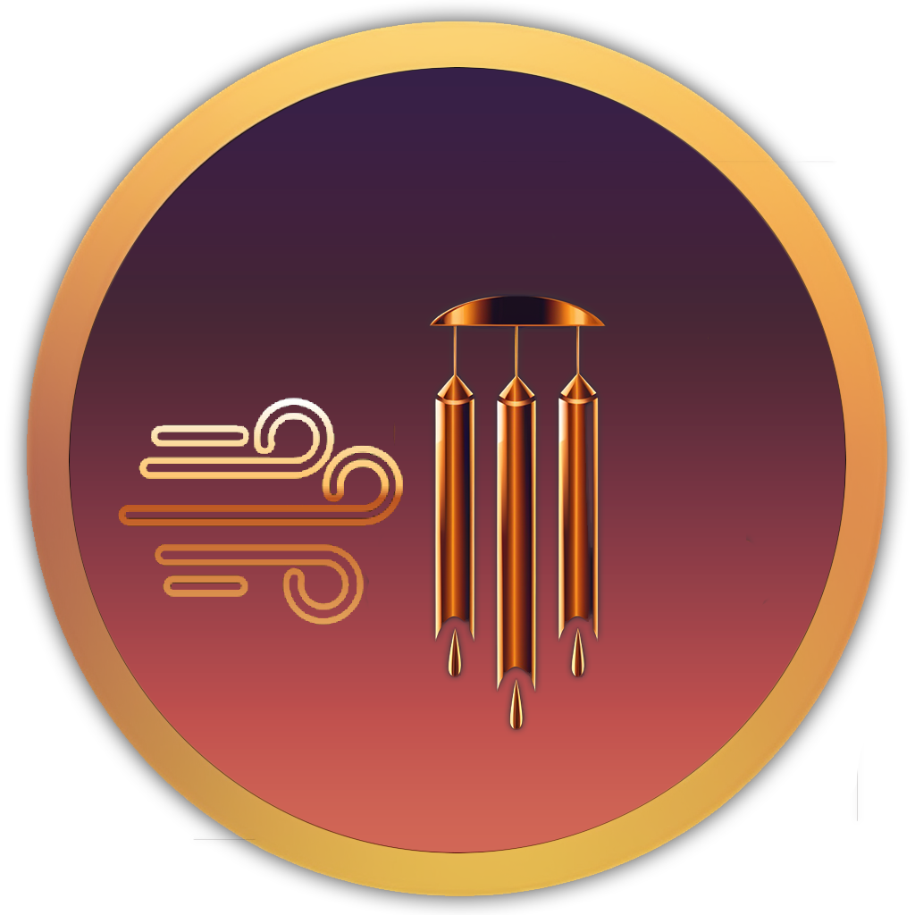Icon of wind chimes catching the breeze, representing gentle melodic chimes in motion