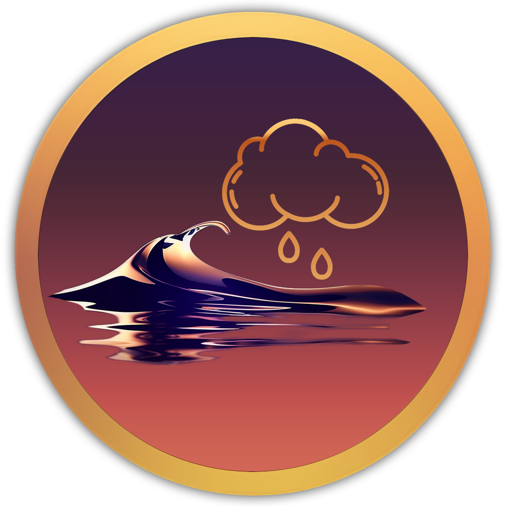 Icon of rain falling over ocean waves, blending soft rainfall with the gentle sound of the sea