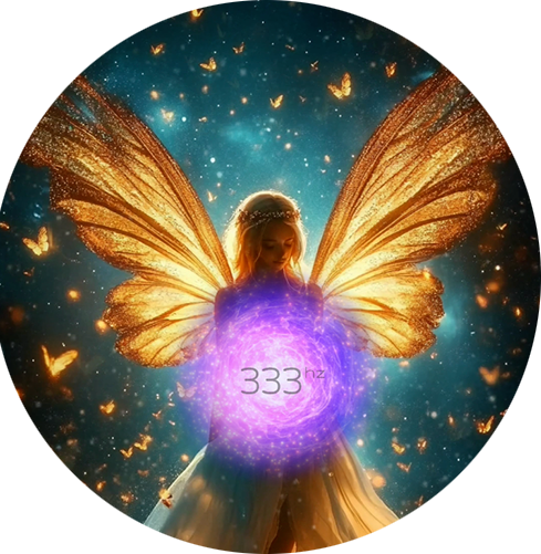Celestial angelic figure with a vibrant orb at 333 Hz, symbolising divine creativity, self-expression, and spiritual communication with the angelic realm