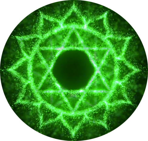 Calming green sphere with a heart chakra symbol, symbolising compassion, love, and deeper connections with oneself and others at 136.10 Hz