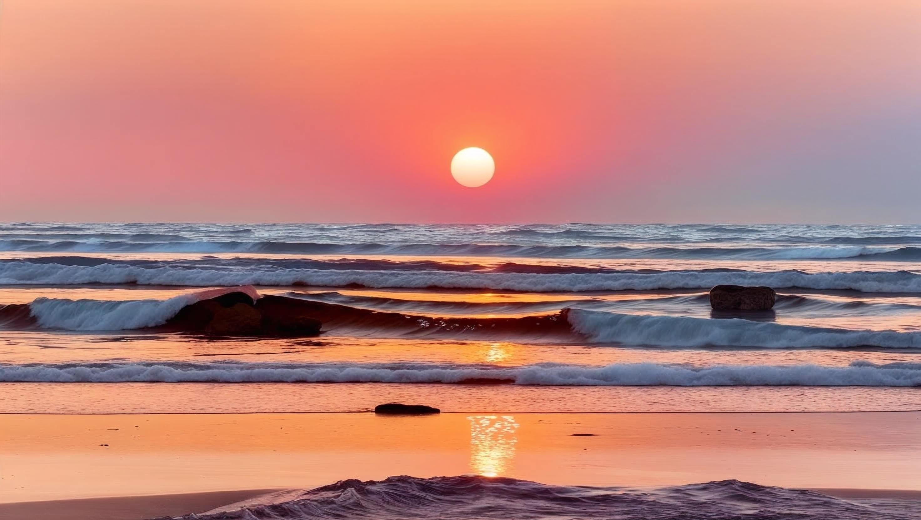 Ocean waves at sunset for relaxation music to help promote sleep