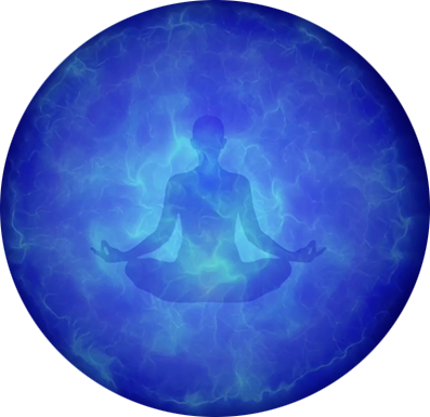 Serene blue sphere with a meditative figure surrounded by ethereal clouds, symbolising grounding, emotional stability, and alignment with the earth’s natural rhythm