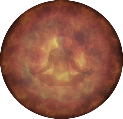 Amber sphere with a meditative figure, symbolising detoxification, problem-solving, and clarity of self-expression