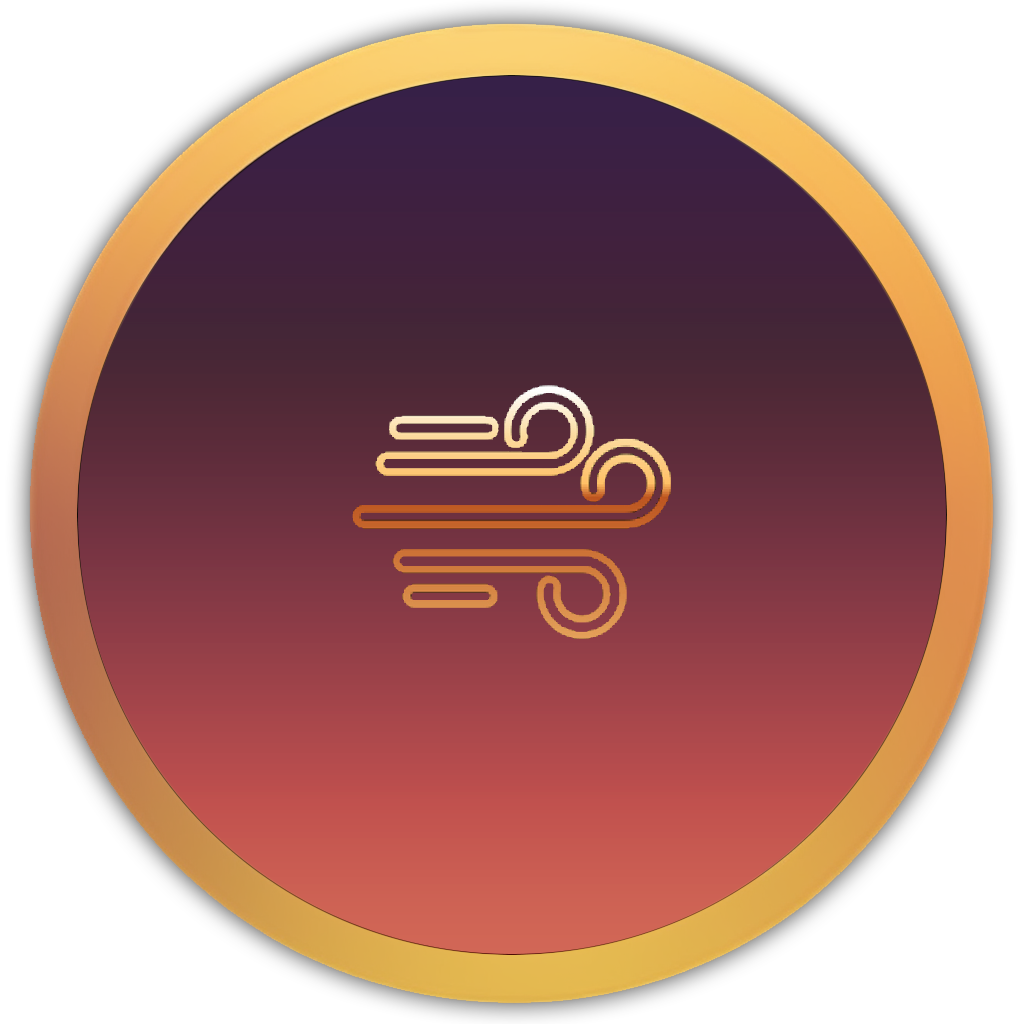 Icon of a single flowing breeze, symbolising gentle wind