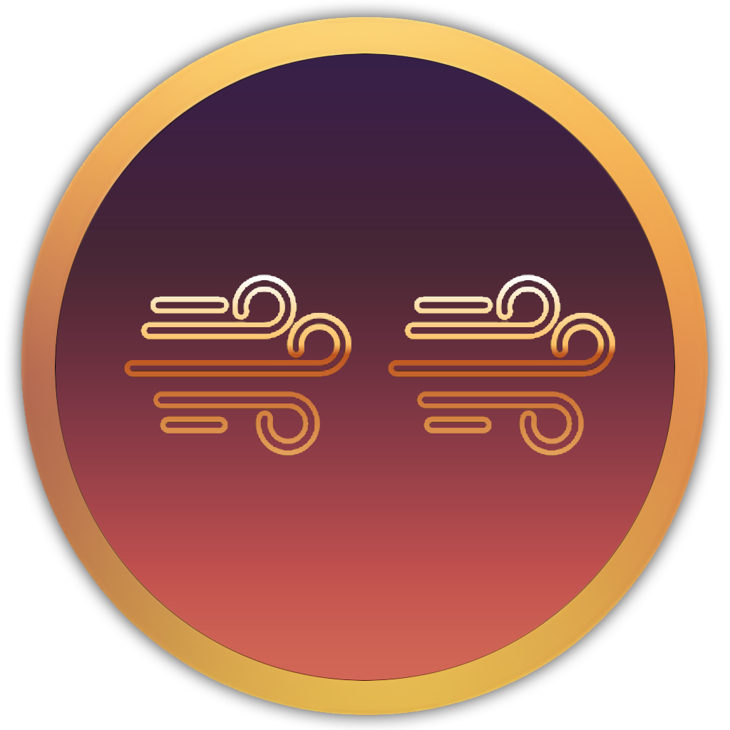 Icon of two light air streams, representing light winds.