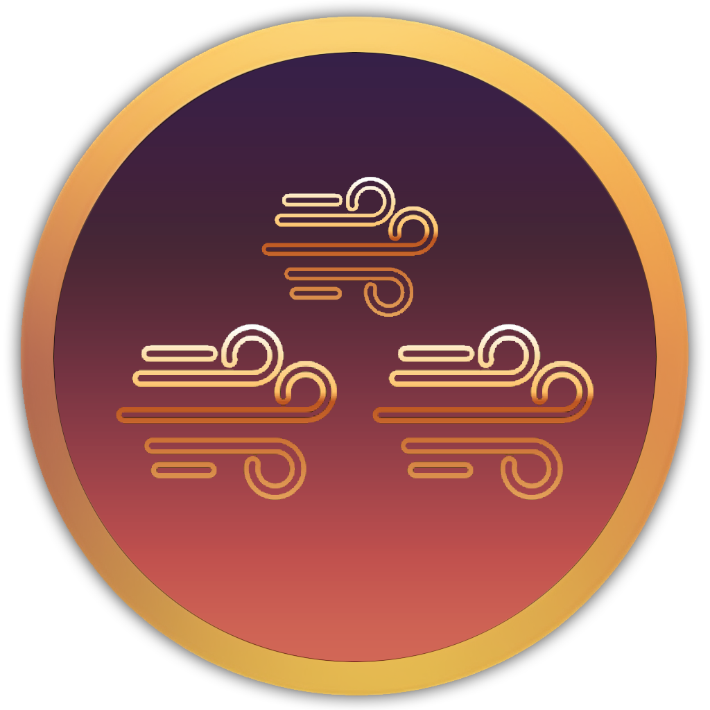 Icon of layered breeze patterns, indicating moderate winds