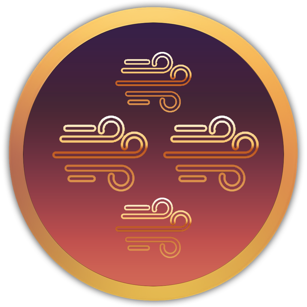 Icon of bold, stacked breeze lines, showing strong wind gusts
