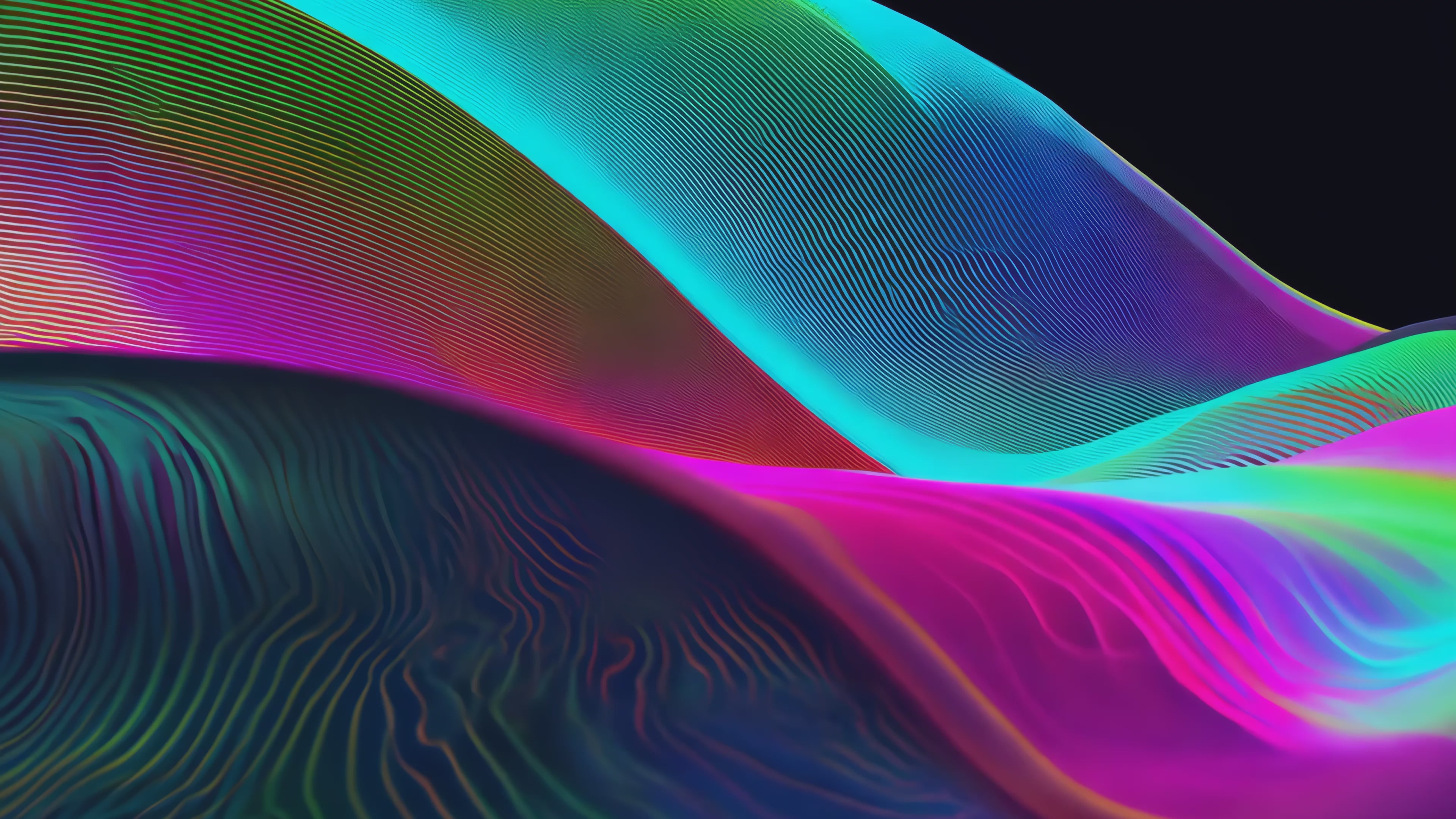 Load video: Vibrant, undulating waves of colour flow across the screen, blending hues of teal, blue, pink, and green. The rippling lines and contours evoke a calming yet dynamic sense of movement, symbolising sound frequencies